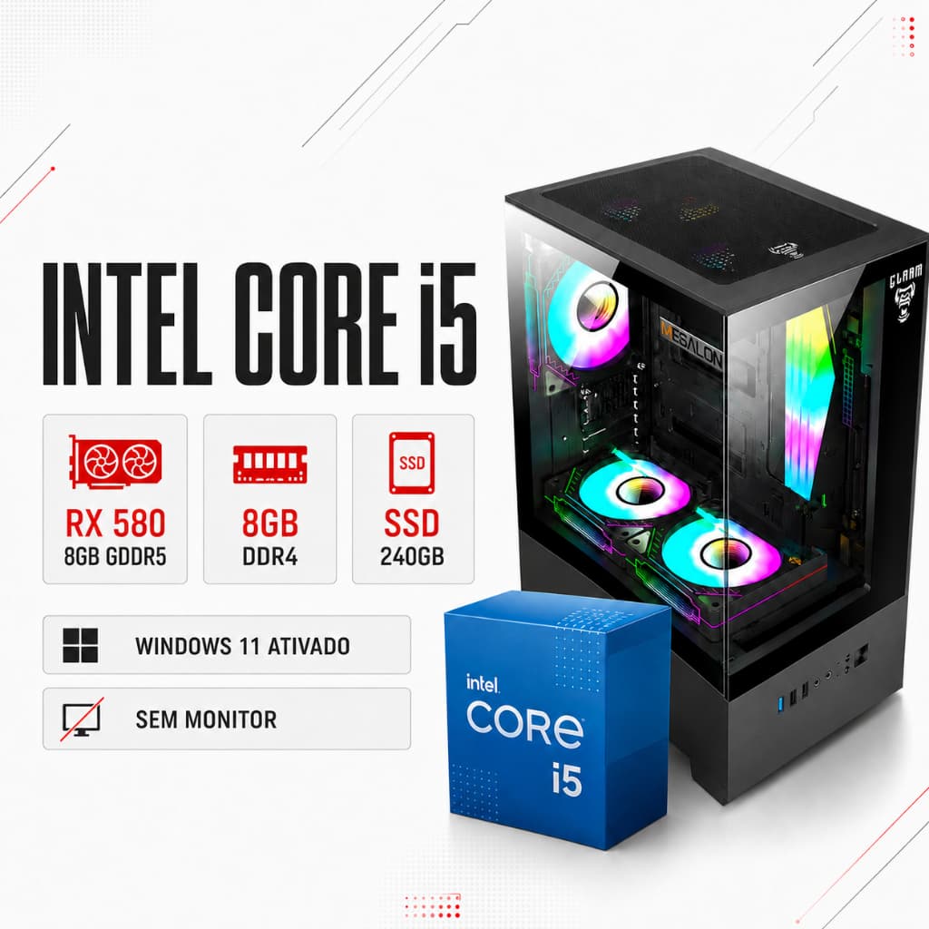 Computador Gamer Intel Core i5 8GB SSD 240GB RX 580 8GB Windows 11