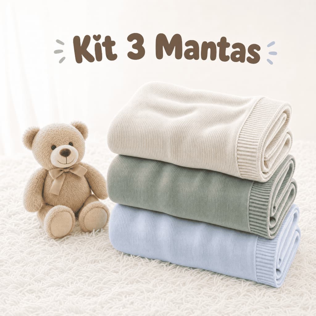 Kit 3 Cobertor de Bebê Tricô Manta Básica Liso Saída Maternidade Quentinha Unissex Menino Menina Presente