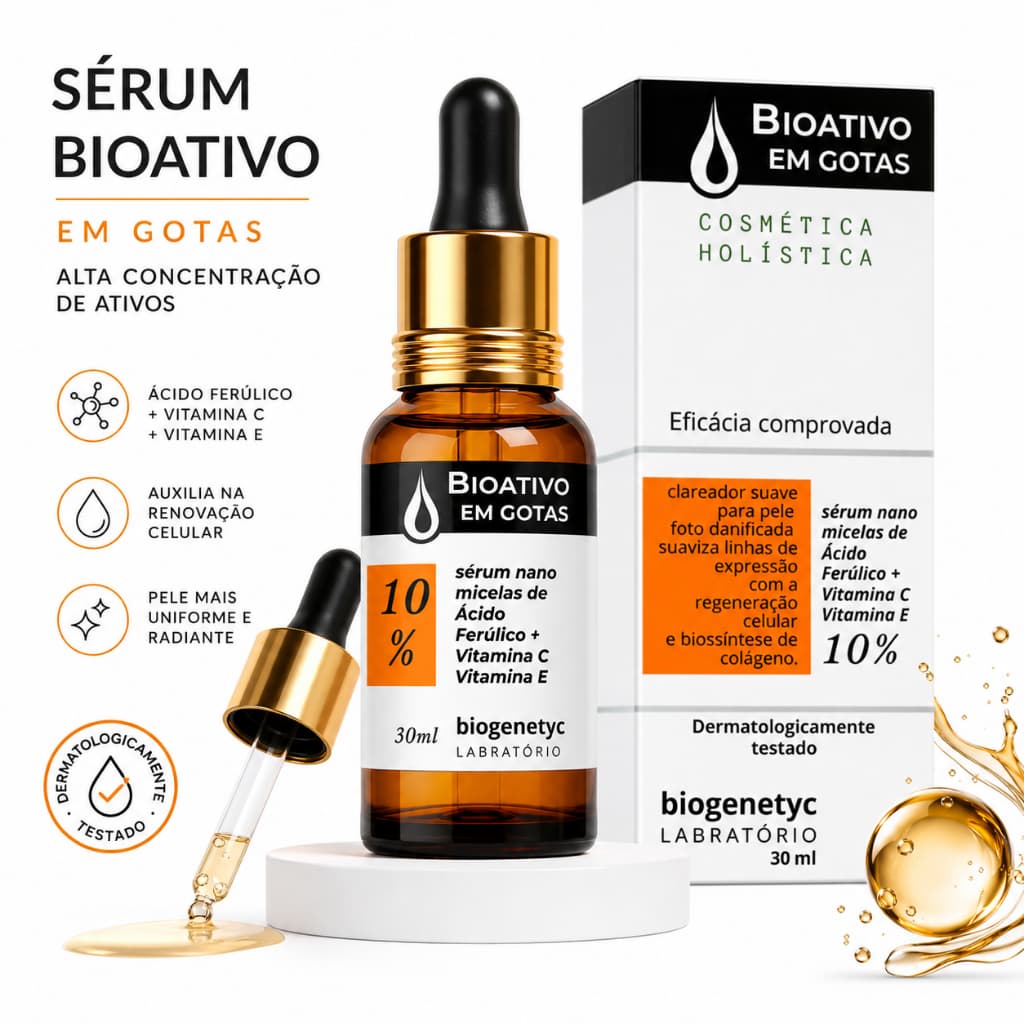 Sérum Facial Ácido Ferúlico Vitamina C E 10% Anti-Idade Clareador e Revitalizante