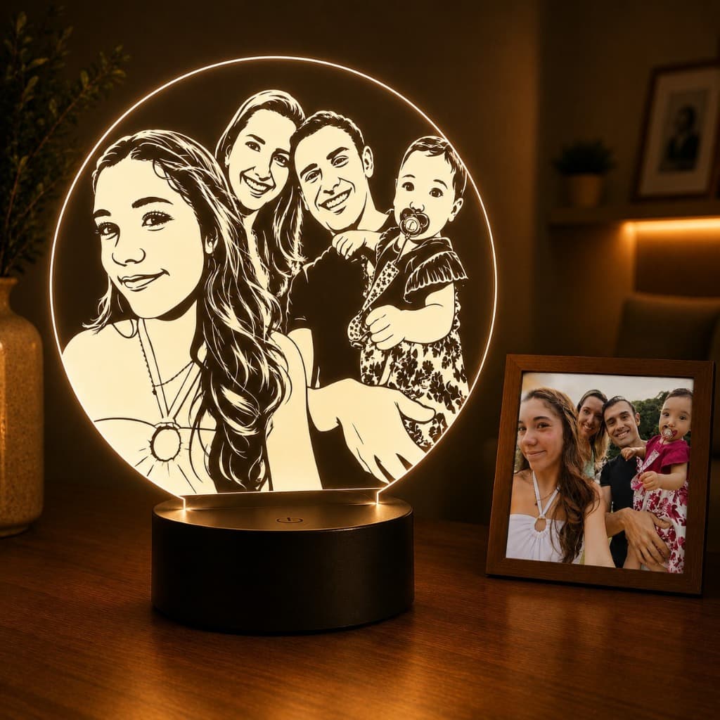 Luminária LED Personalizada Decoração Presente Foto Família Multicores