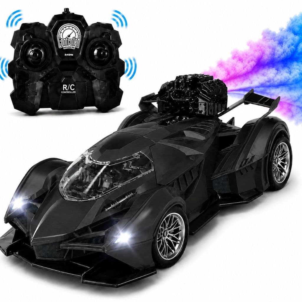 Carrinho Controle Remoto Recarregável com Fumaça Luz LED Carro de Corrida Infantil 2.4GHz