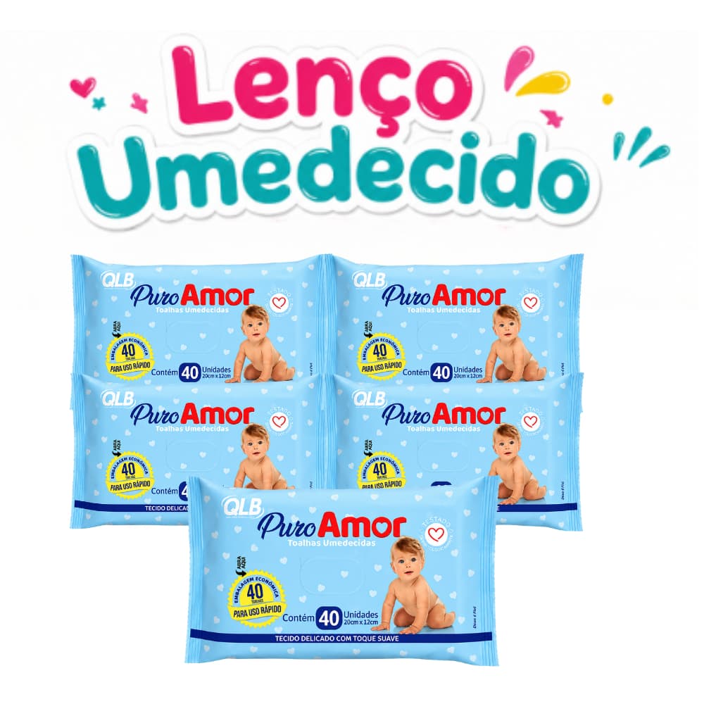 Toalhas Umedecidas Kit Com 5 Pacotes Puro Amor Lenços Umedecidos Bebê