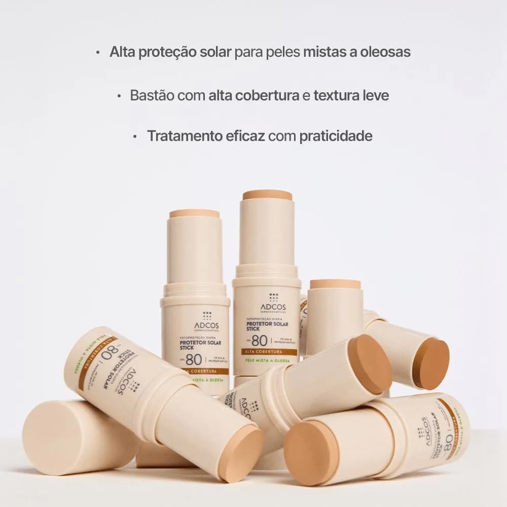 Novo ADCOS ADSUN Protetor Solar Stick FPS 80 17g Pele Mista à Oleosa Escolha a Tonalidade