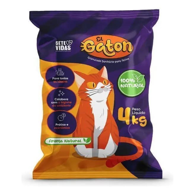 El Gaton Sete Vidas Areia Sanitária Granulada 4kg Argila El Gaton