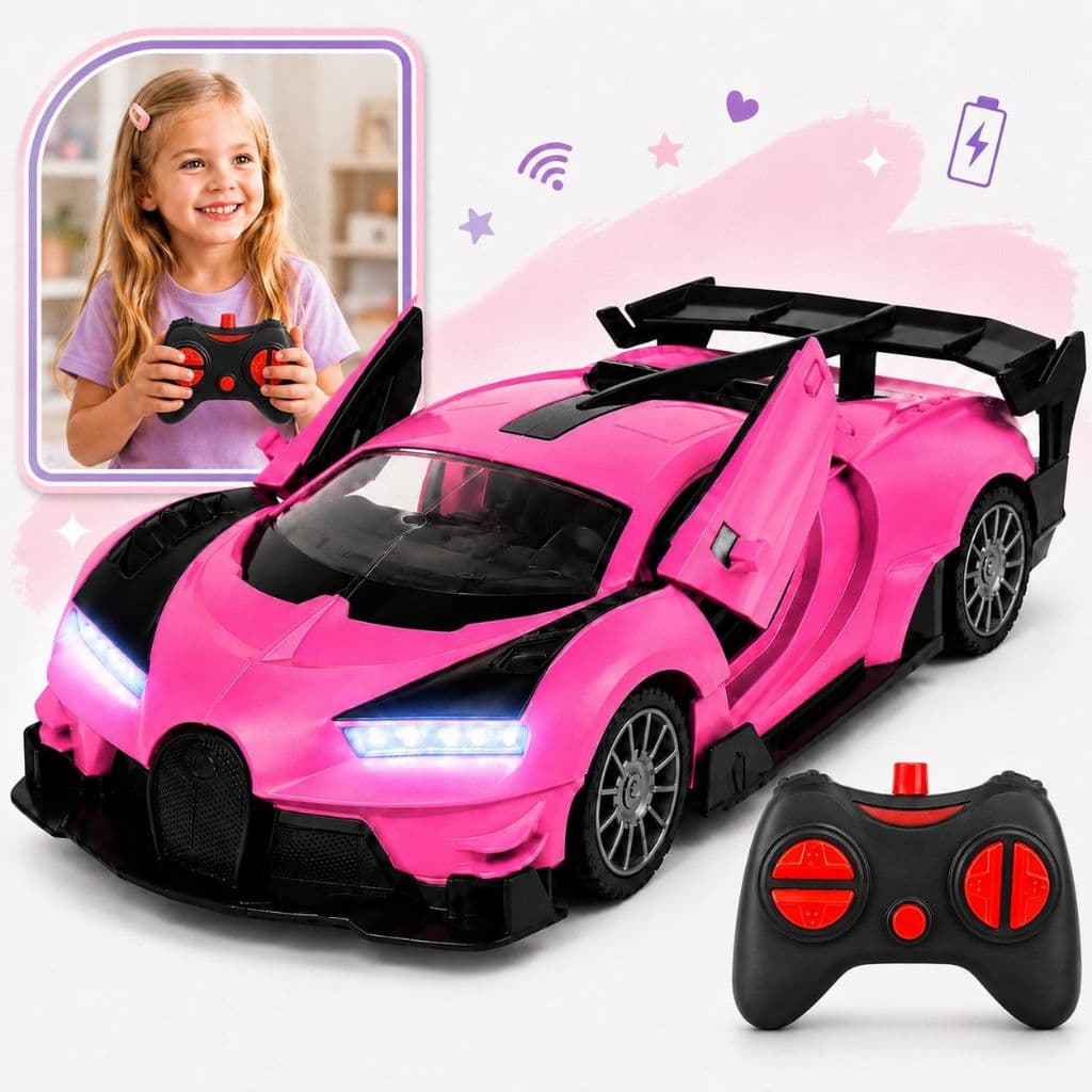 Carrinho Controle Remoto Infantil Recarregável com LED Portas que Abrem Carro Esportivo