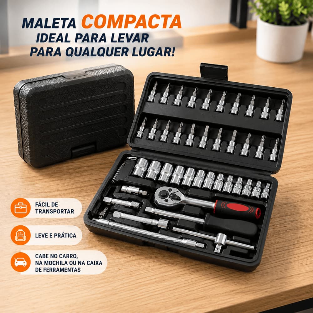 Kit 46 Peças Ferramenta Jogo Chave Catraca Repara Moto Carros Casa Premium MCH