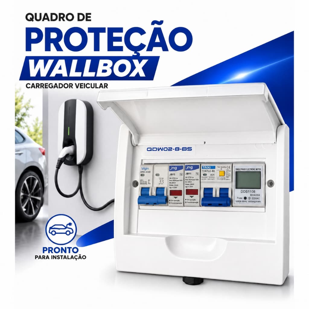 Quadro Protecao Wallbox Carregador Veicular para Carro Eletrico 7,5kW