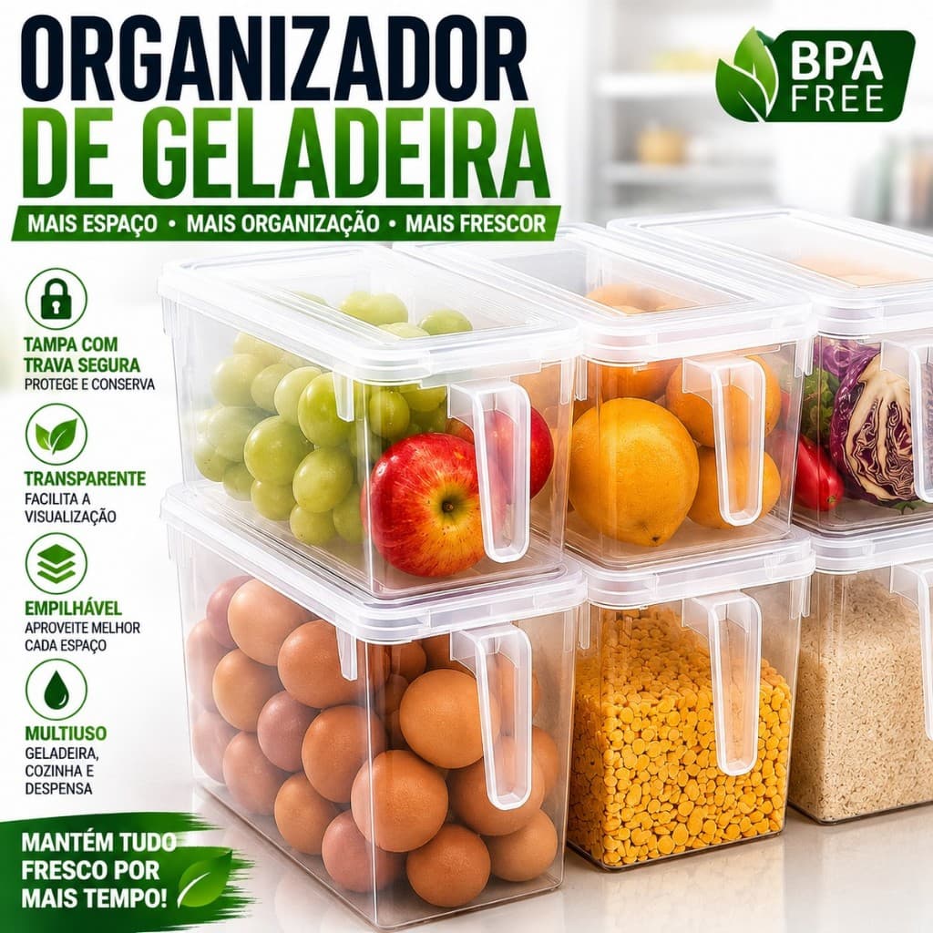 Organizador de Geladeira 5 Litros Transparente Pote Caixa Organizadora de Alimentos Verduras Legumes Cozinha Multiuso