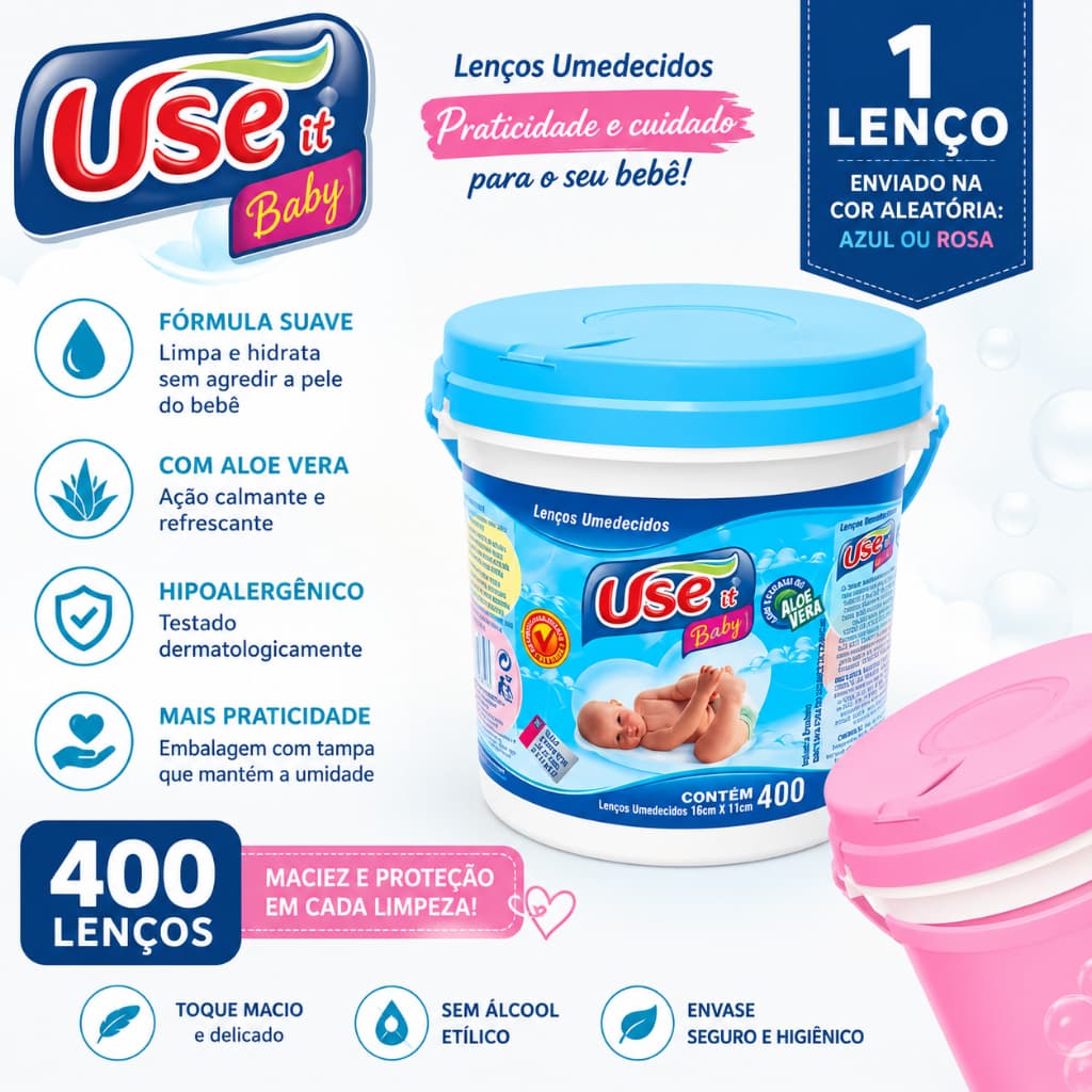 Balde de Lenços Umedecidos Use It Baby – 400 Unidades