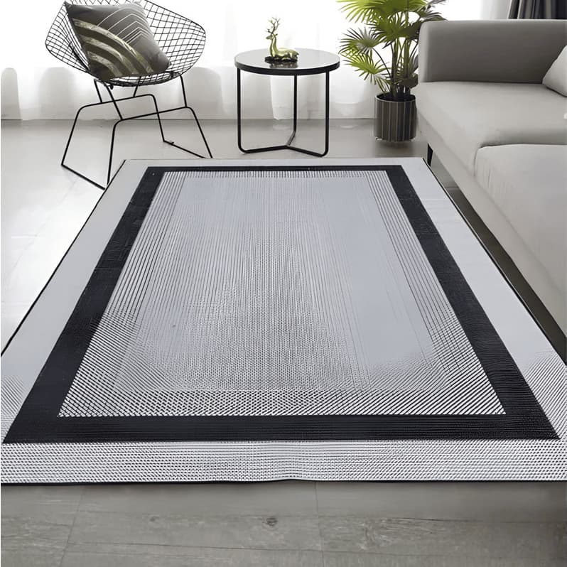 Tapete Sala Sisal Cinza Preto Antiderrapante 100 x 150 Decoração Moderno Quarto Com Ponteiras