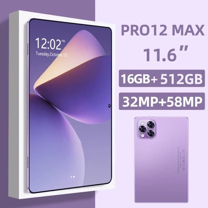 Original Tablet Galaxy PRO12 MAX 11.6 Polegadas RAM 16GB + 512GB ROM Android 15 5G 8800mAh Câmera 32MP + 58MP Tela FHD+