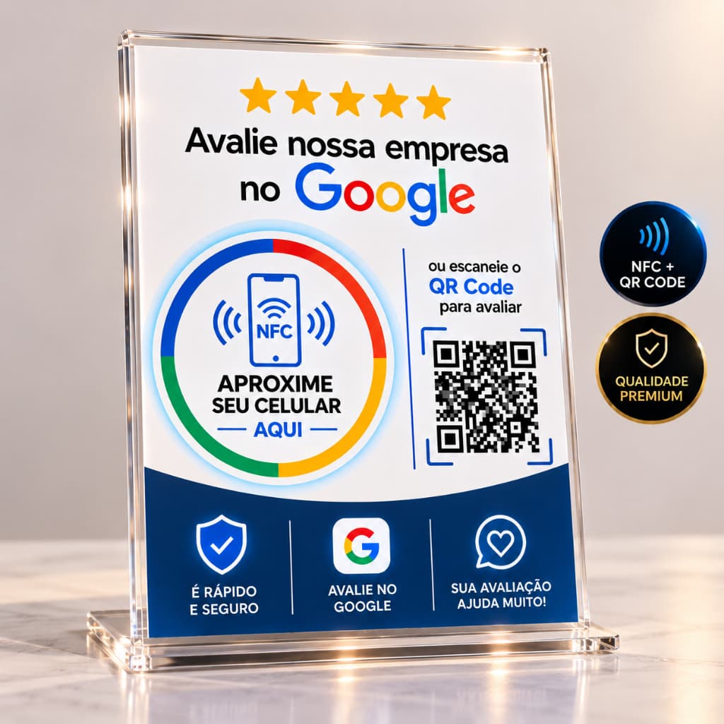 Placa de Avaliação para Google NFC + QR Code Display de Balcão Placa Inteligente acrílico personalizada