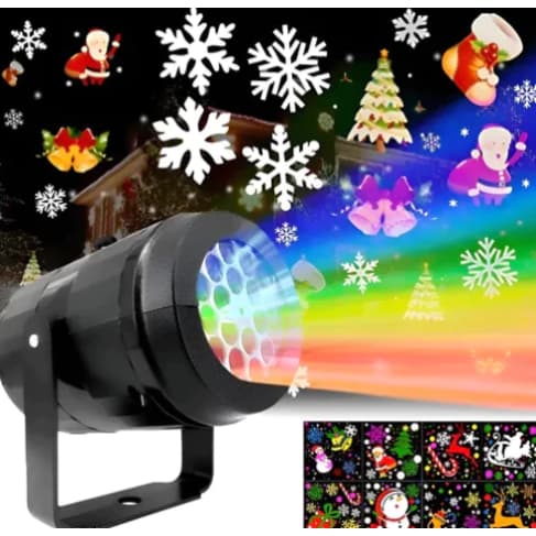 Projetor Natalino Refletor Luzes de Natal Com 16 Desenhos 3D A Laser Decorativo Bivolt Portátil