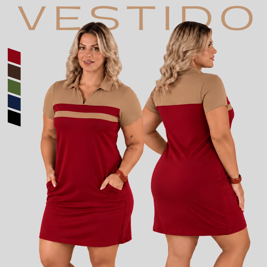 Vestido Feminino Casual Confortavel Vestido Estiloso Gola Polo Feminino