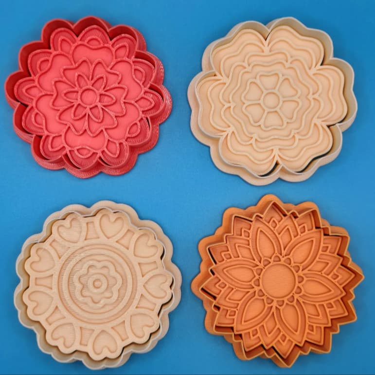 KIT Conjunto 4 cortador Peça Única Tema MANDALA de Biscoito de massas massinha Forma Carimbo Modelar 3D
