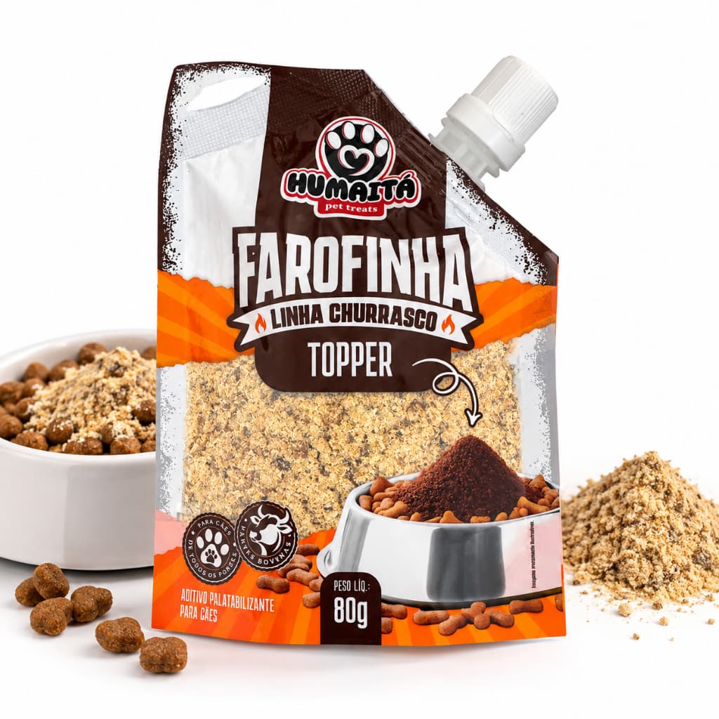 Farofinha para Cachorro Humaitá 80g Topper para Ração Palatabilizante Sabor Churrasco Bovino