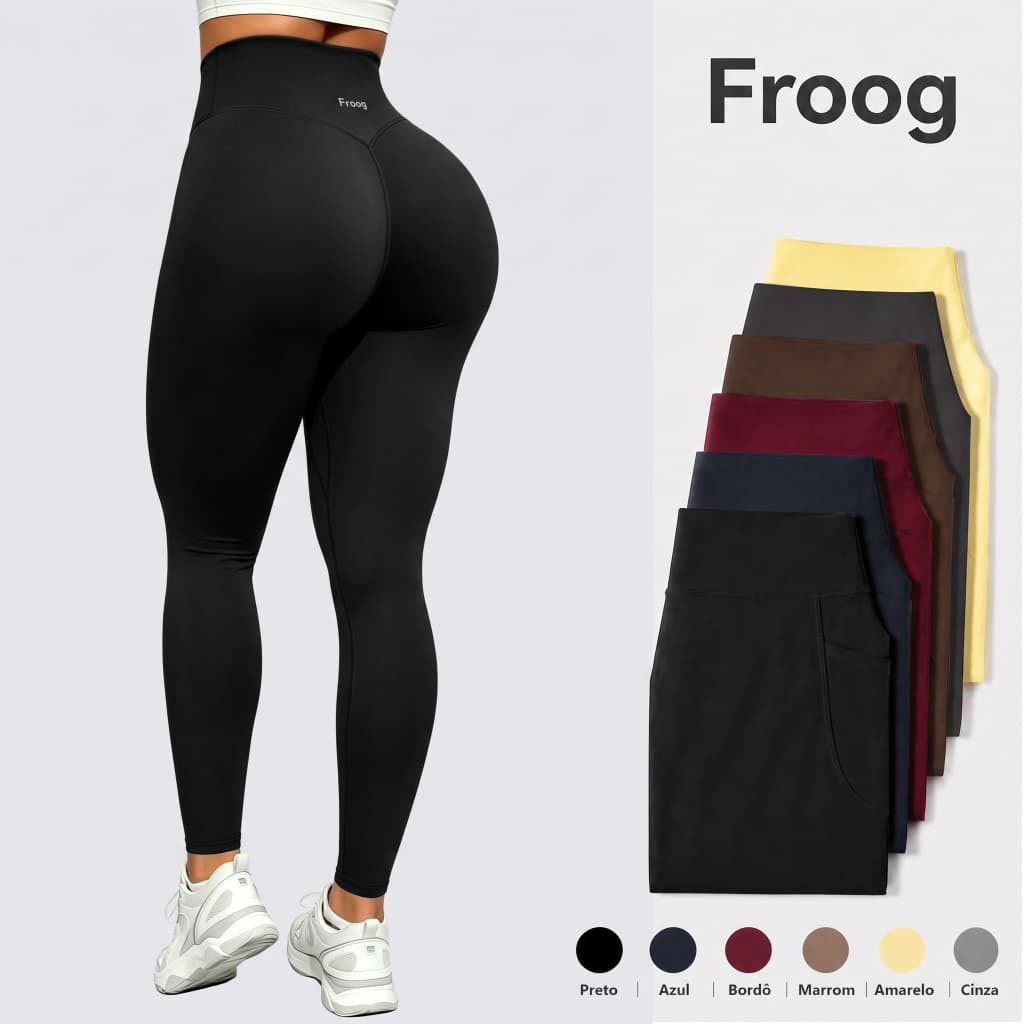 Froog Calça Legging Feminina Roupa de Academia com Bolso +Zero Transparência +Cintura Alta +Elástica+Fitness