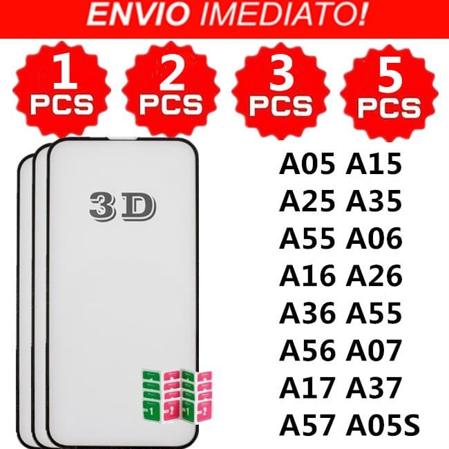 Película de Vidro 3D Para Samsung A05 A15 A25 A35 A55 A06 A16 A26 A36 A55 A56 A07 A17 A37 A57