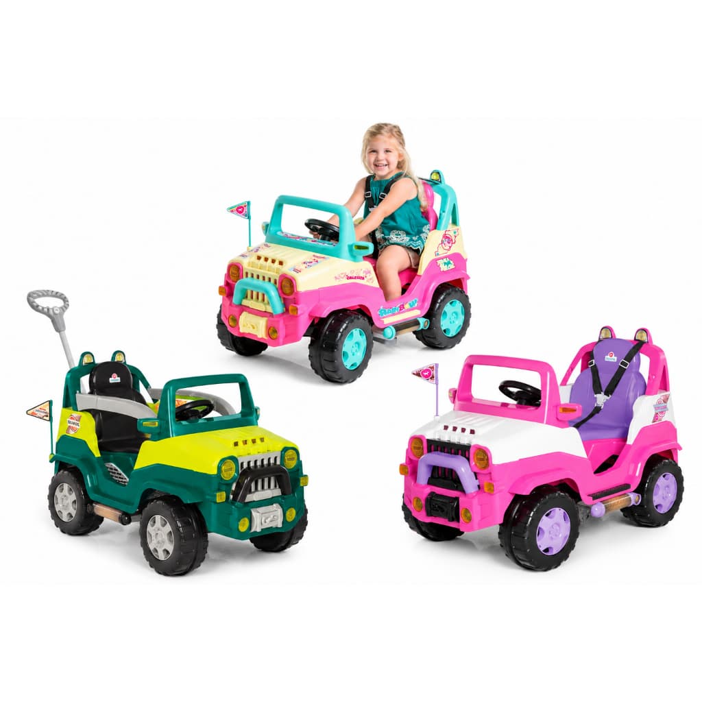 Carrinho De Passeio Diipi Infantil Empurrador Criança Jeep Com Pedal Divertido Premium Cor Rosa/Rainbow/Verde Calesita