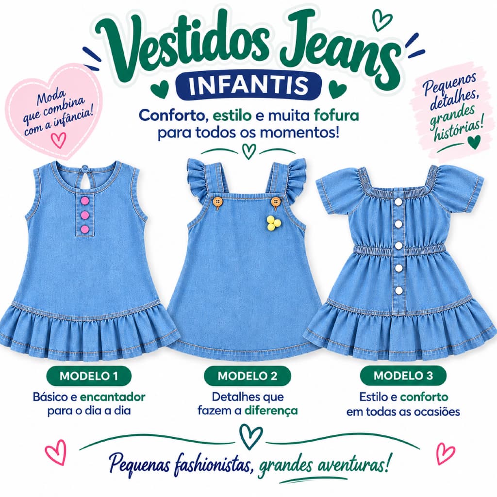 Vestido Jeans Infantil Menina  com alça babado botões 1 a 4 Anos Roupa Bebê jeans casual passeio