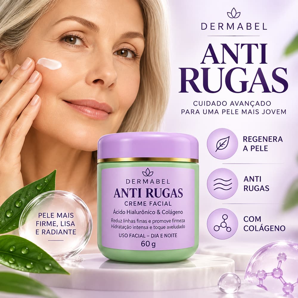 Creme facial Anti Rugas Antissinais Dia e Noite de Beleza Regenerador Anti Idade Colágeno Clareador
