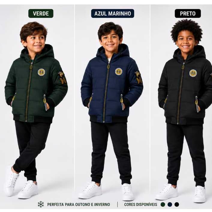 Jaqueta Infantil Masculina Peluciada com Capuz Impermeável Inverno Quentinha Térmica KB30
