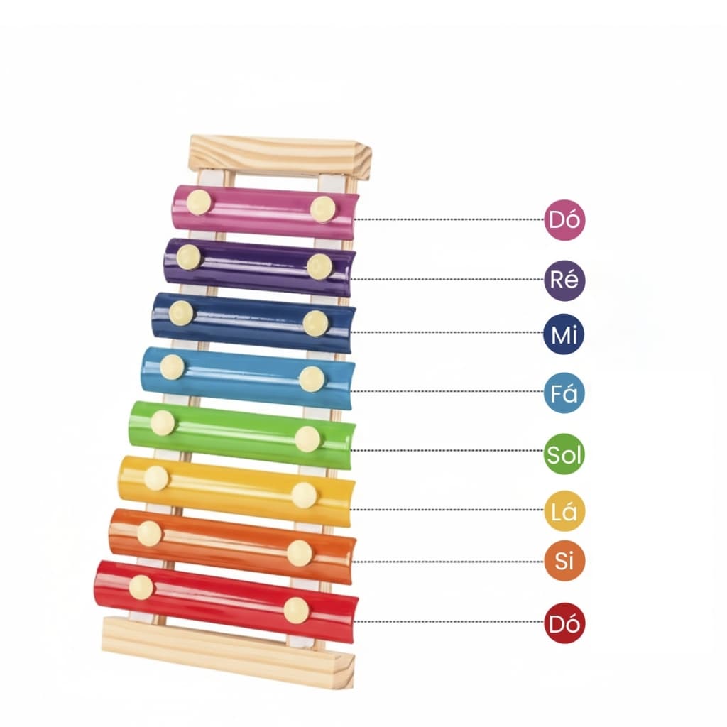 Xilofone Brinquedo Com 8 Notas Musicais Colorido Madeira Com 2 Baquetas Brinquedo Educativo