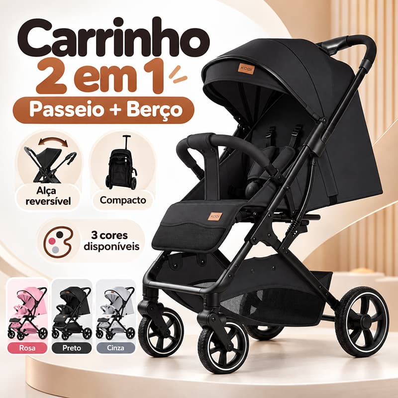 Carrinho de Bebê Passeio Reclinável e Dobrável Compacto com Capota Grande e Cinto de Segurança 5 Pontos P29/P28