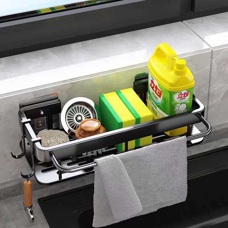 Suporte Organizador de Parede Metal Sem Furo Multiuso Porta Produtos com Ganchos para Banheiro Cozinha