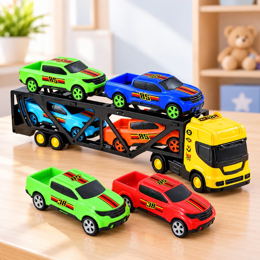 Caminhao e Pick Up Mini Cegonheiro Com 2 e 4 Carrinhos Brinquedo Infantil Cegonha Presente Menino