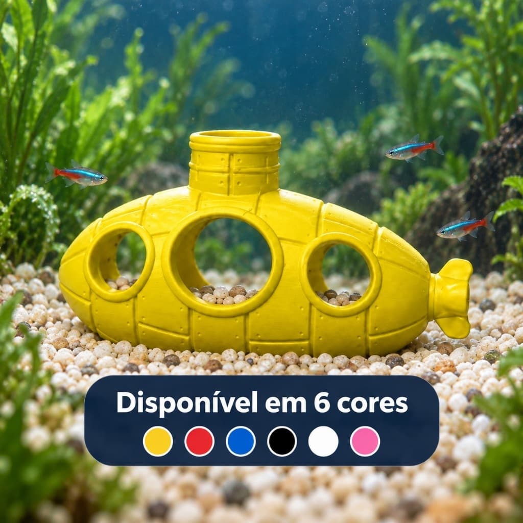Submarino Amarelo para Aquário Enfeite Decorativo Refúgio para Peixes Casinha para Explorar e Decorar Aquário
