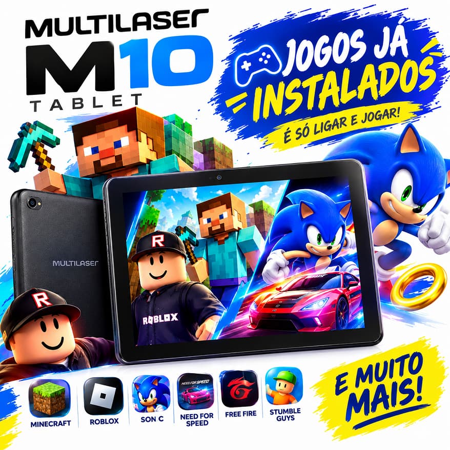 Tablet Multilaser M10 4G 32GB Tela 10.1 Pol Android c/ pacote de jogos já instalado