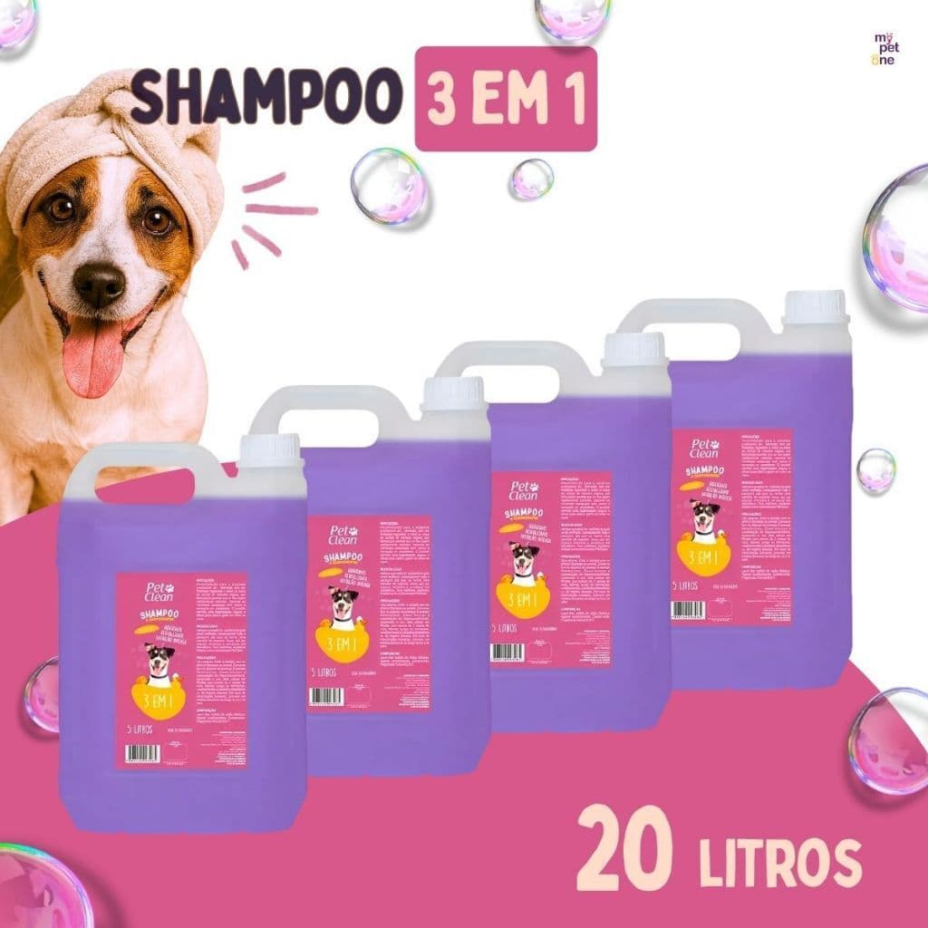 Kit 4 Shampoo 3 Em 1 Pet Clean Para Cães E Gatos Banho Tosa - 5L