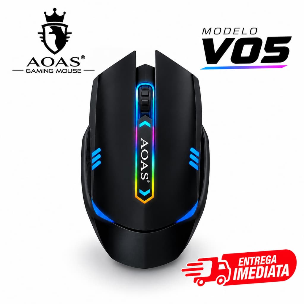 Mouse Gamer AOAS EV05 RGB 1200 DPI USB Ergonômico com Cabo Trançado para PC Notebook e Setup Gamer