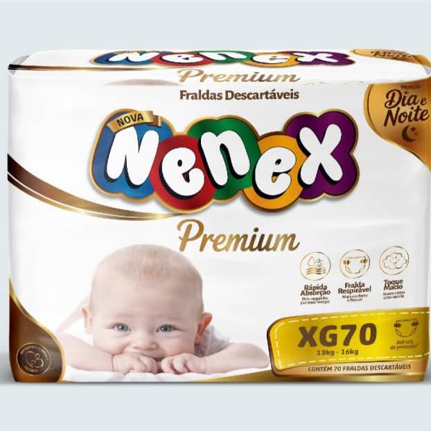 Fralda Descartável Nenex Premium XG com Gel Absorvente, Barreira Antivazamento e Toque Macio — Até 12h de Proteção