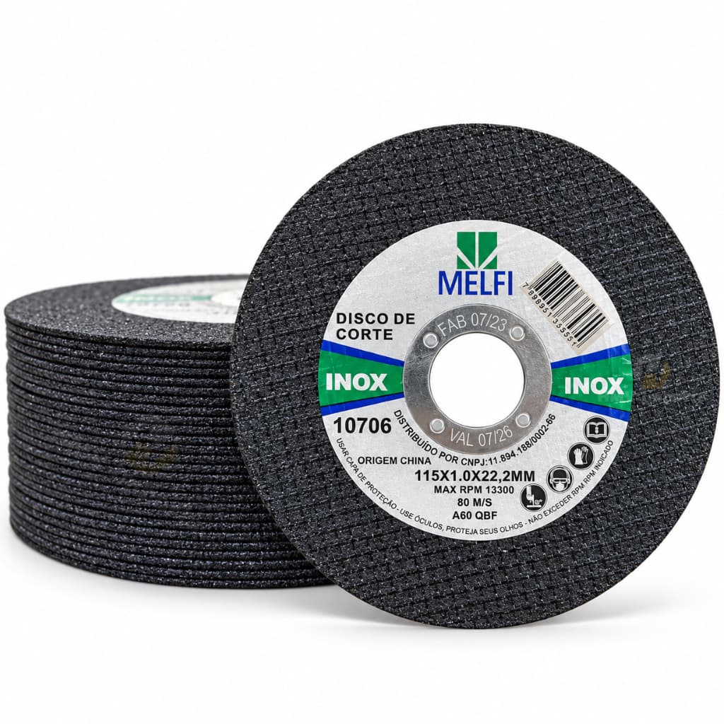 Kit 5 ou 10 Disco de Corte Fino Aço Inox Ferro Metal 4.1/2 x 1,0mm Esmerilhadeira Lixadeira 115mm