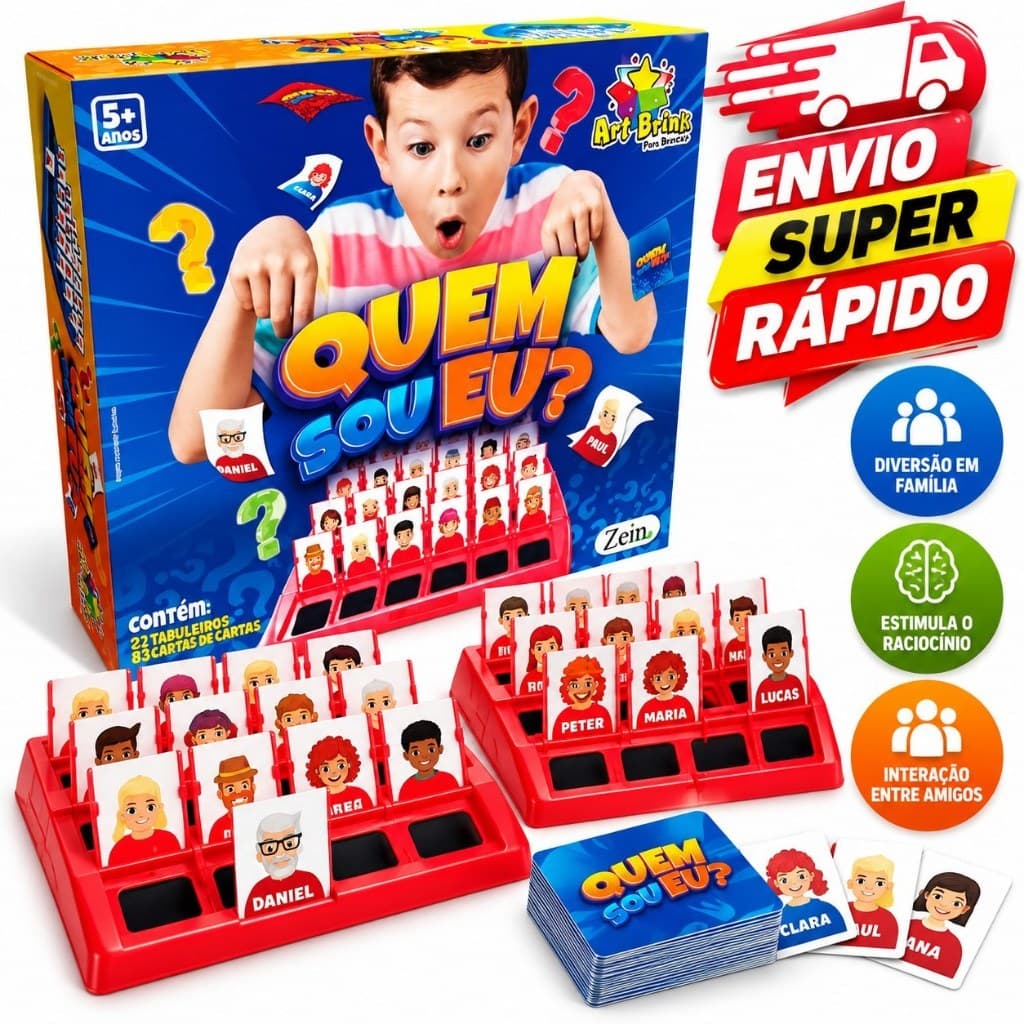 Jogo de Tabuleiro Quem Sou Eu? Educativo com Cartas de Adivinhação para Crianças e Família