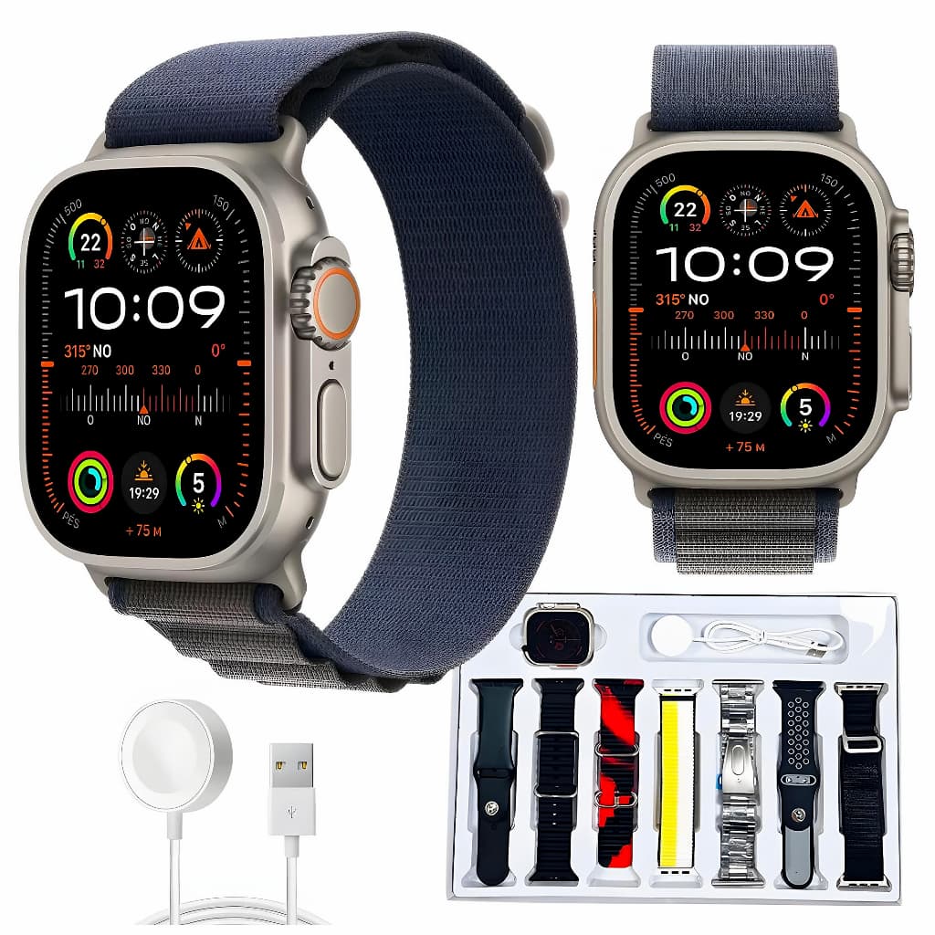 Smartwatch HW Ultra 2 49mm 7 Pulseiras Tela 2.2 Relogio Inteligente Bluetooth Ios Android Esportivos