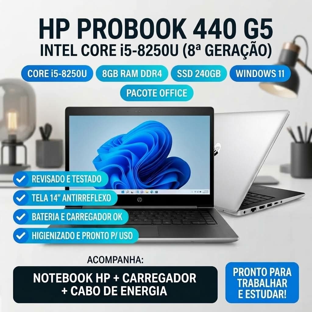 Notebook HP ProBook 440 G5 Core i5 8250U 8GB SSD 240GB Windows 11 + Office