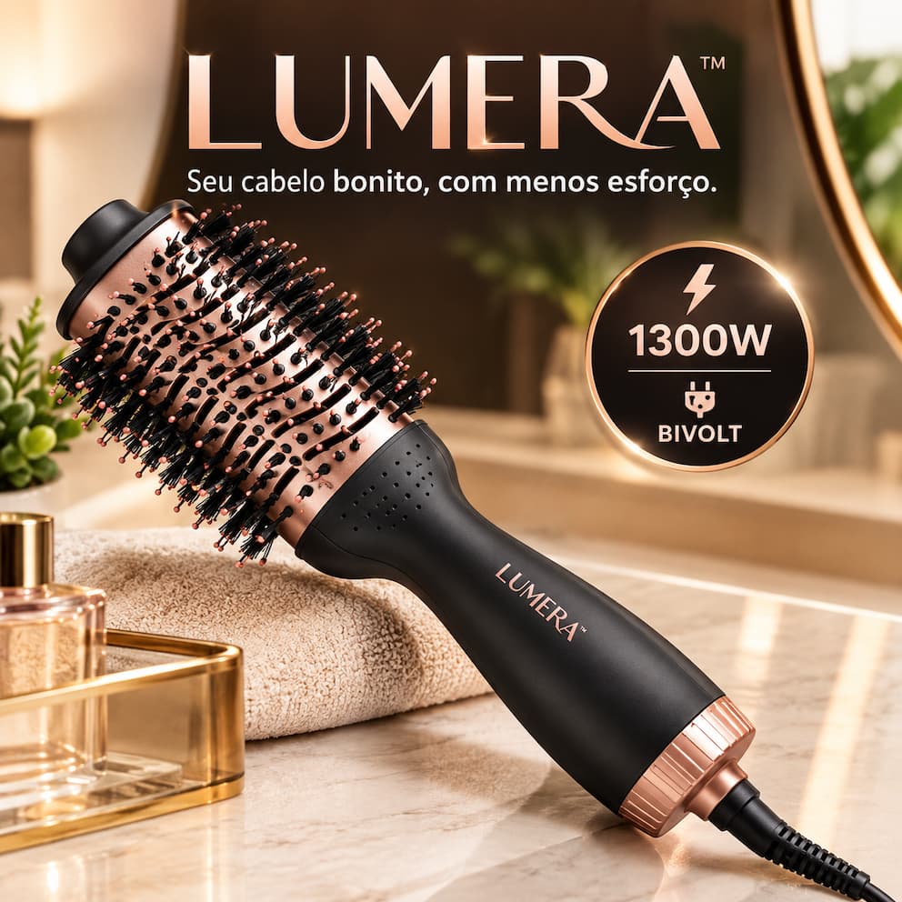 Escova Secadora LUMERA 1300W Bivolt Profissional 4 em 1, Modeladora, Secador de Cabelo, Volume e Brilho