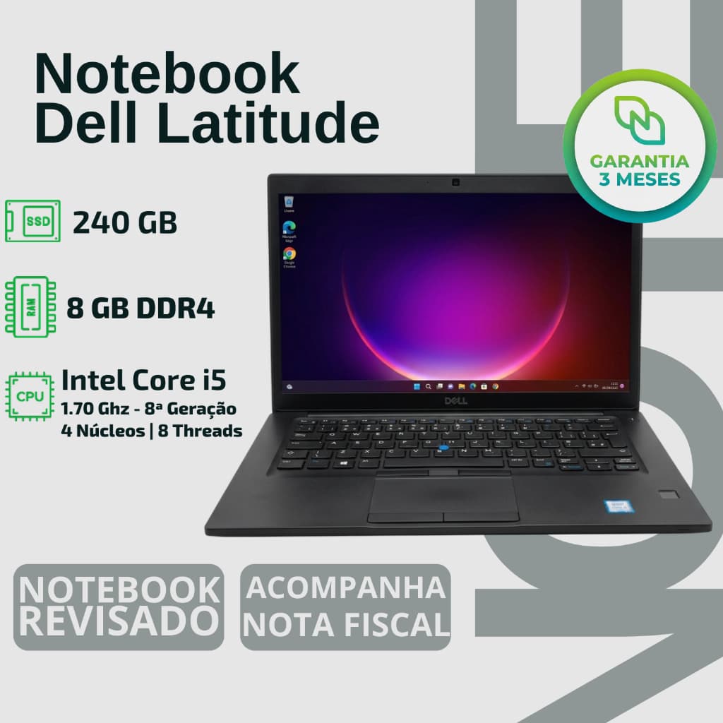 Notebook Dell Latitude 7490 I5 8a Ger. Ssd 240gb Ram 8gb W11 - CORPORATIVO OFFICE REUNIAO TRABALHO REMOTO MULTITAREFAS