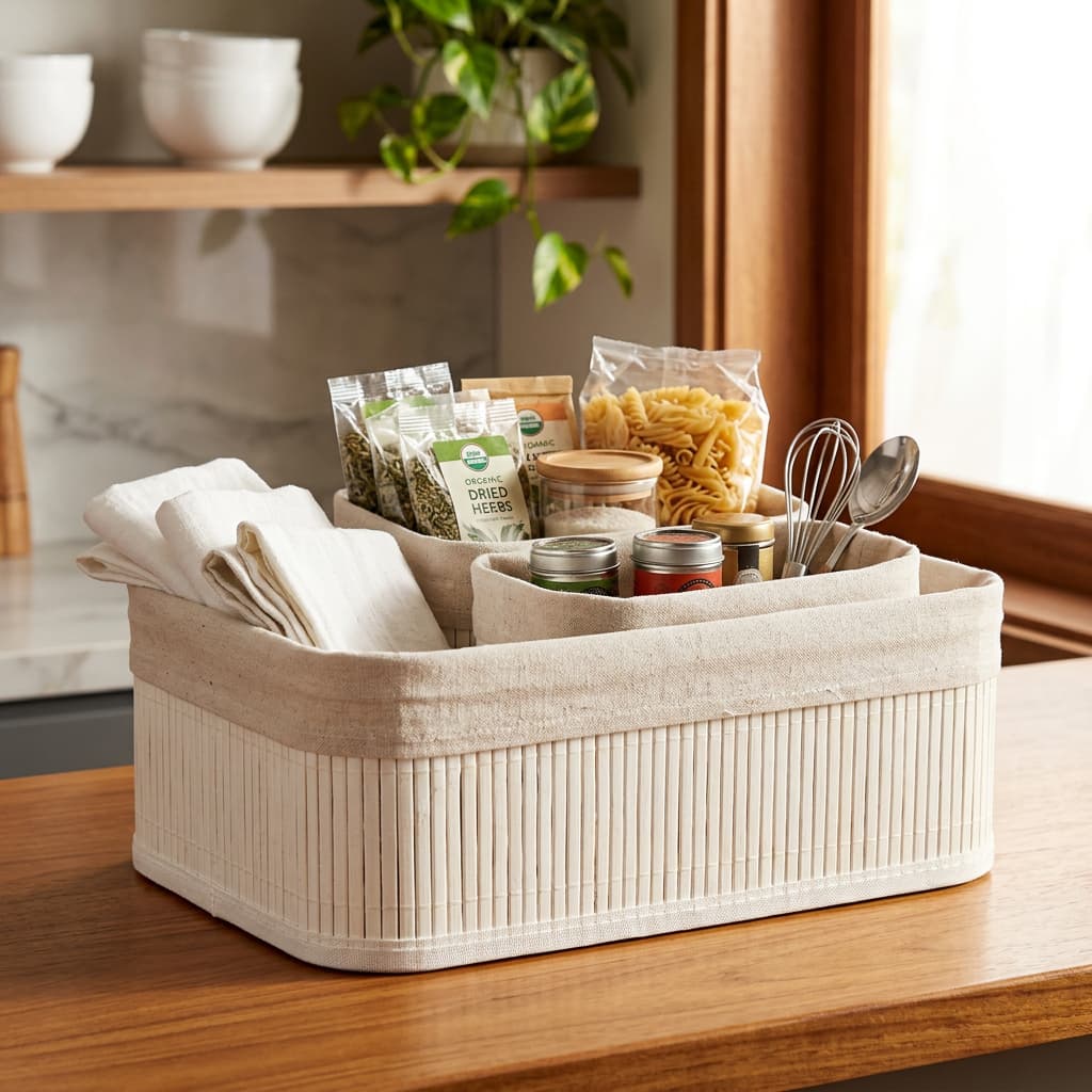 🧺 Cestos Organizadores de Bambu 3 Peças Branco 🤍 Lehavi | Organizador Multiuso para Banheiro, Quarto, Closet, Sala e Cas