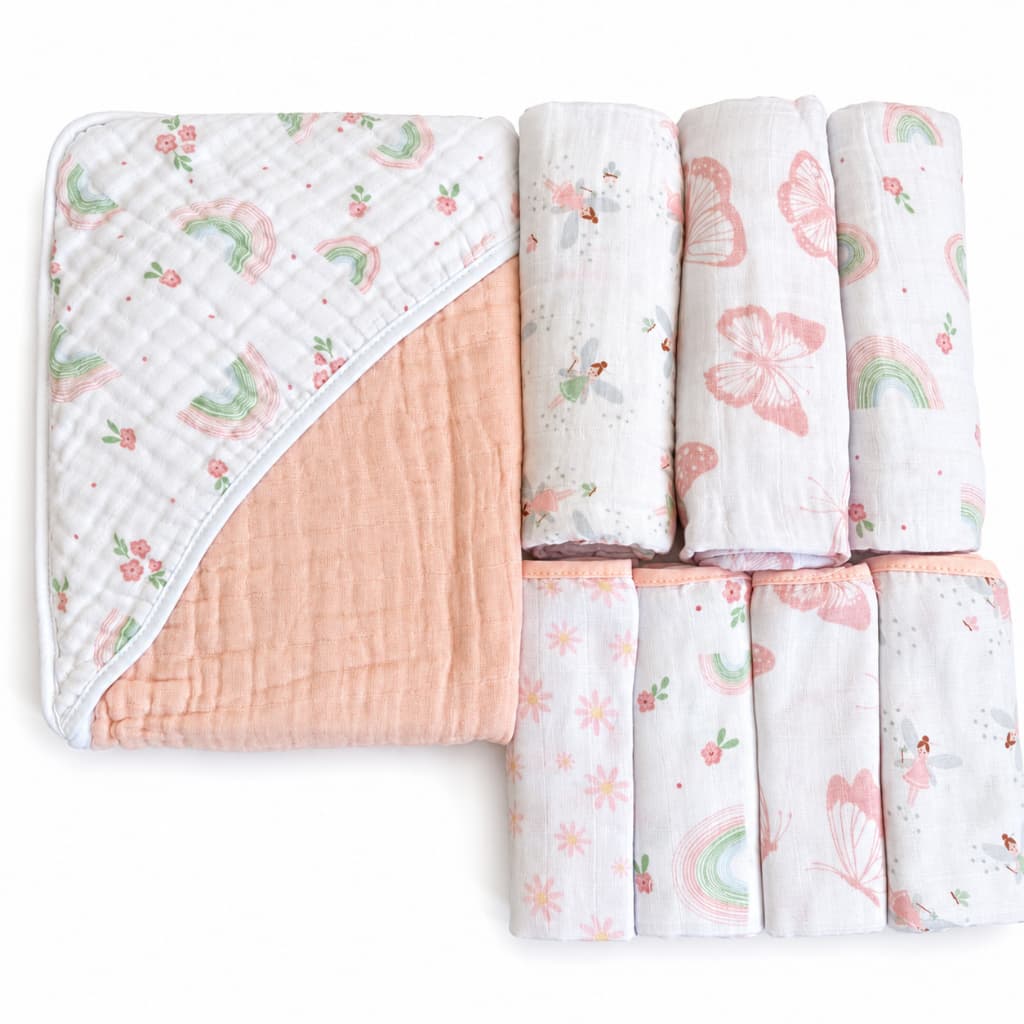 Enxoval Bebê Papi Soft Kit 8 Peças Toalha Fralda Cueiro Maternidade Presente Chá de Bebê RN 100% Algodão Tecido Fralda
