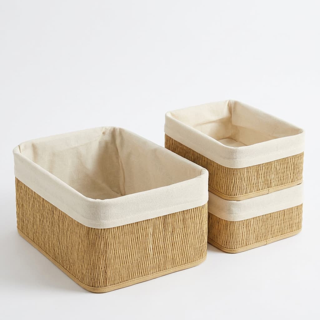 Kit 3 Cestos Organizadores Bambu Natural Armário Cozinha Banheiro Decoração Multifuncional - Dia das Mães