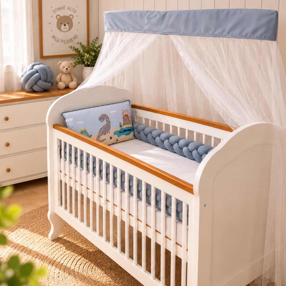 Kit Berço Americano Completo 7 Peças Menino Safari com Trança Protetora Enxoval Bebê