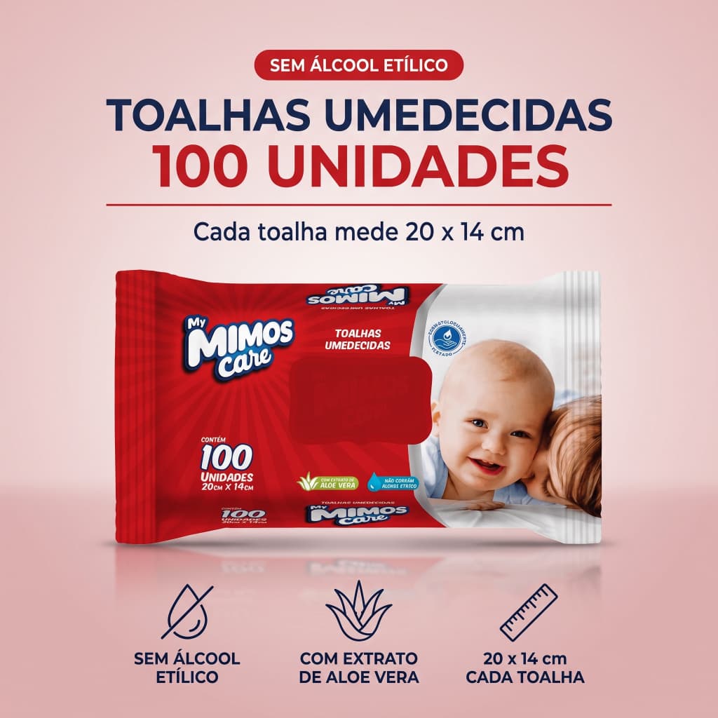 Lenço Umedecido Toalha Umedecida Bebê My Mimos Care 100 Unidades Aloe Vera Sem Álcool Troca de Fralda