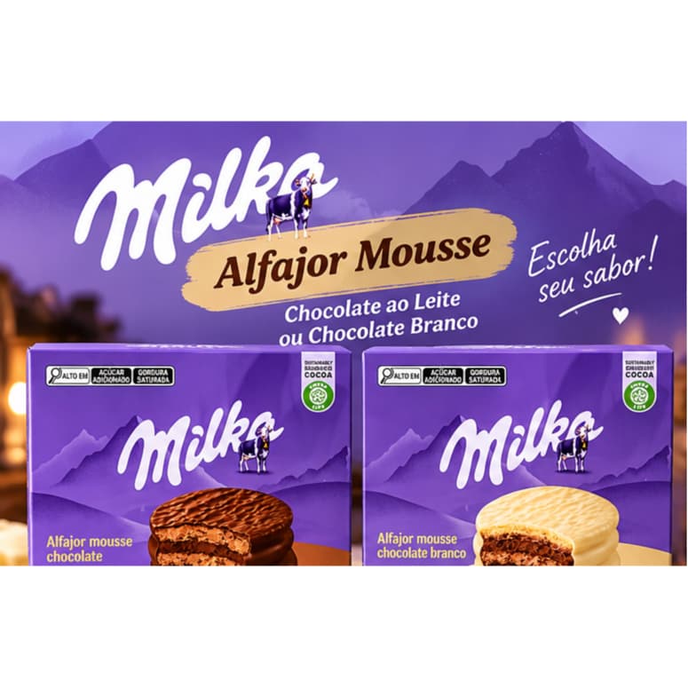 Alfajor Milka Mousse Chocolate ao Leite ou Branco 220g Caixa com 4 Unidades Importado