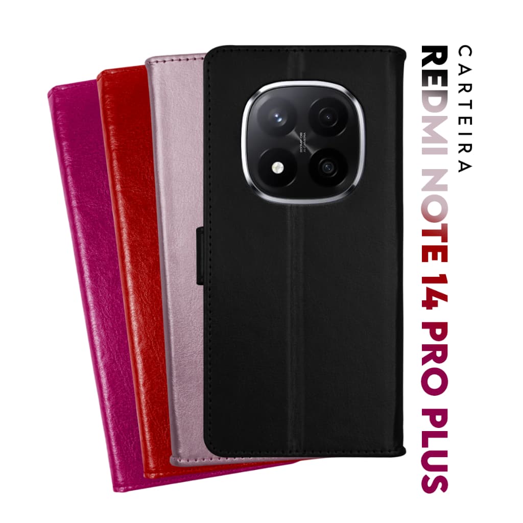 Capa Case Capinha Carteira Flip Cover Couro Sintético PRETA Para Xiaomi Redmi Note 14 Pro 4G 5G tela 6.67 pol.