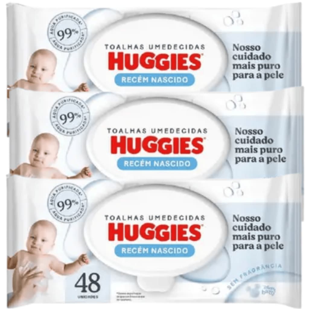 Lenços Umedecidos Huggies Recém-Nascido Sem Fragrância 3x48U