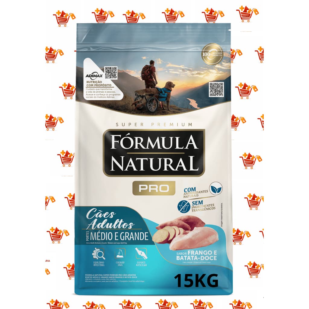 Ração 15 kg Fórmula Natural  Super Premium Pro Cães Adultos Portes Médio e Grande Sabor Frango e Batata-Doce